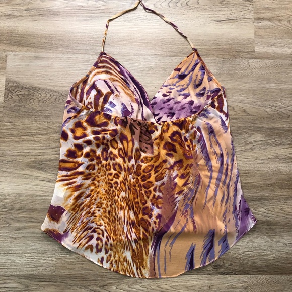 Purple & Orange Printed Halter Top- Size Large - Picture 4 of 10